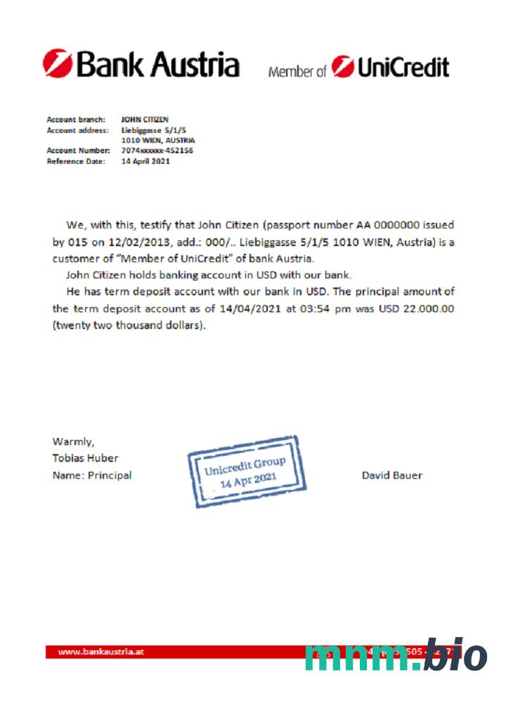 Austria Bank Austria przykład odniesienia w formatach Word i PDF